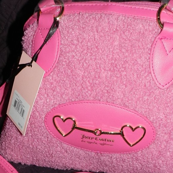 Juicy Couture  Sherpa Plush Heart to Heart Satchel Deep Pink🆕SHIPS FAST😮‍💨⚡🚚 - Picture 6 of 16